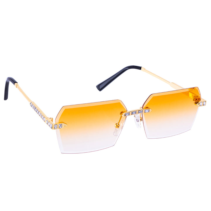 Sparkling rectangular sunglasses with frameless lenses