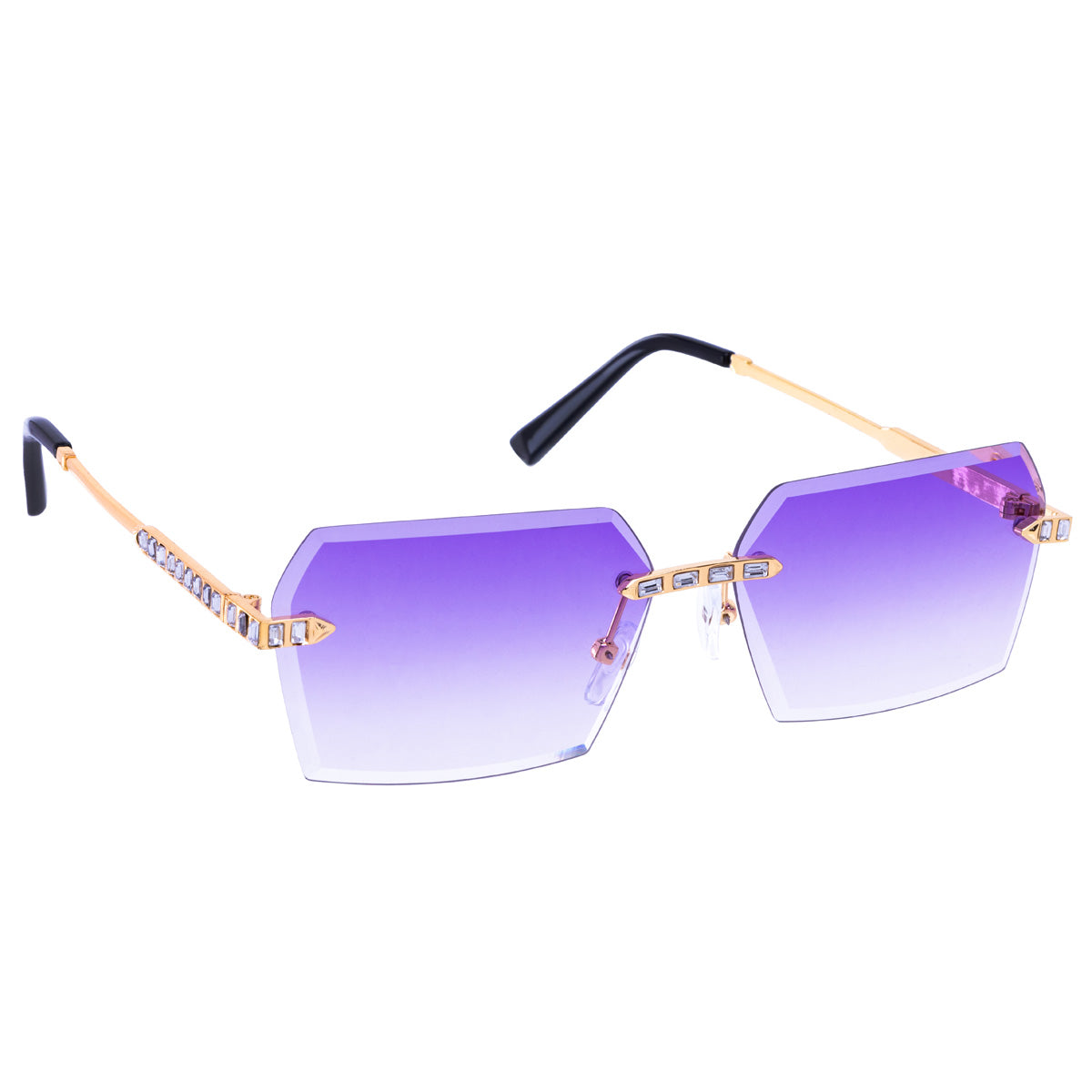 Sparkling rectangular sunglasses with frameless lenses