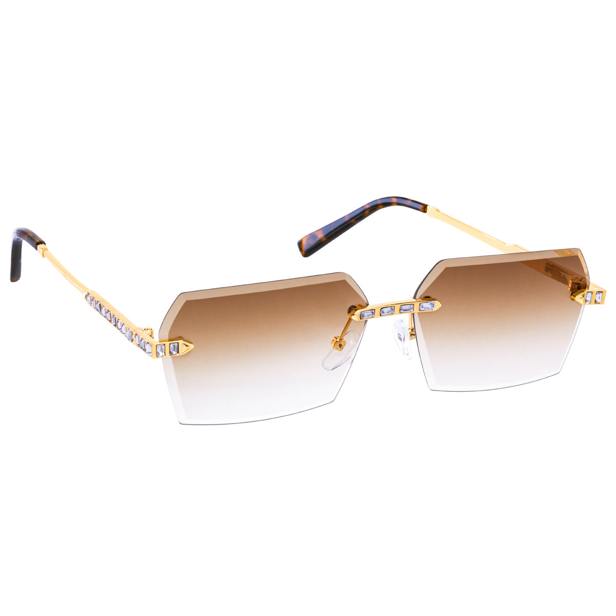 Sparkling rectangular sunglasses with frameless lenses