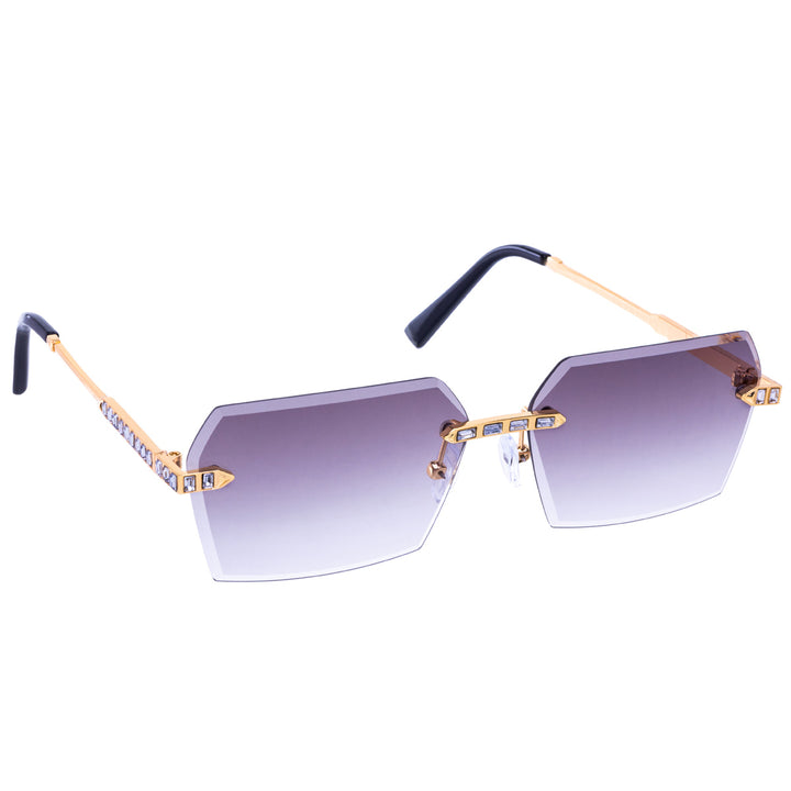 Sparkling rectangular sunglasses with frameless lenses