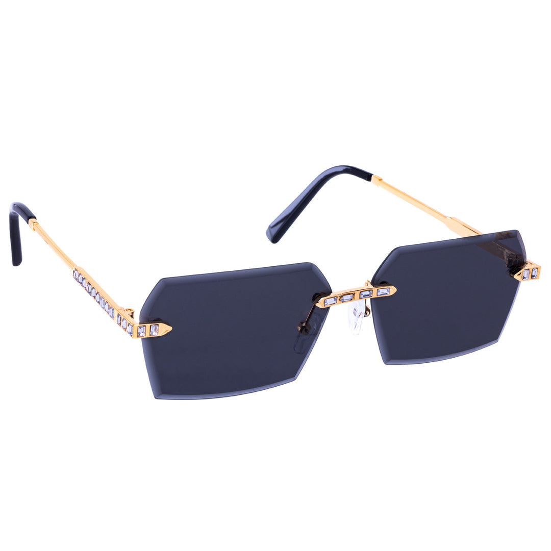 Sparkling rectangular sunglasses with frameless lenses