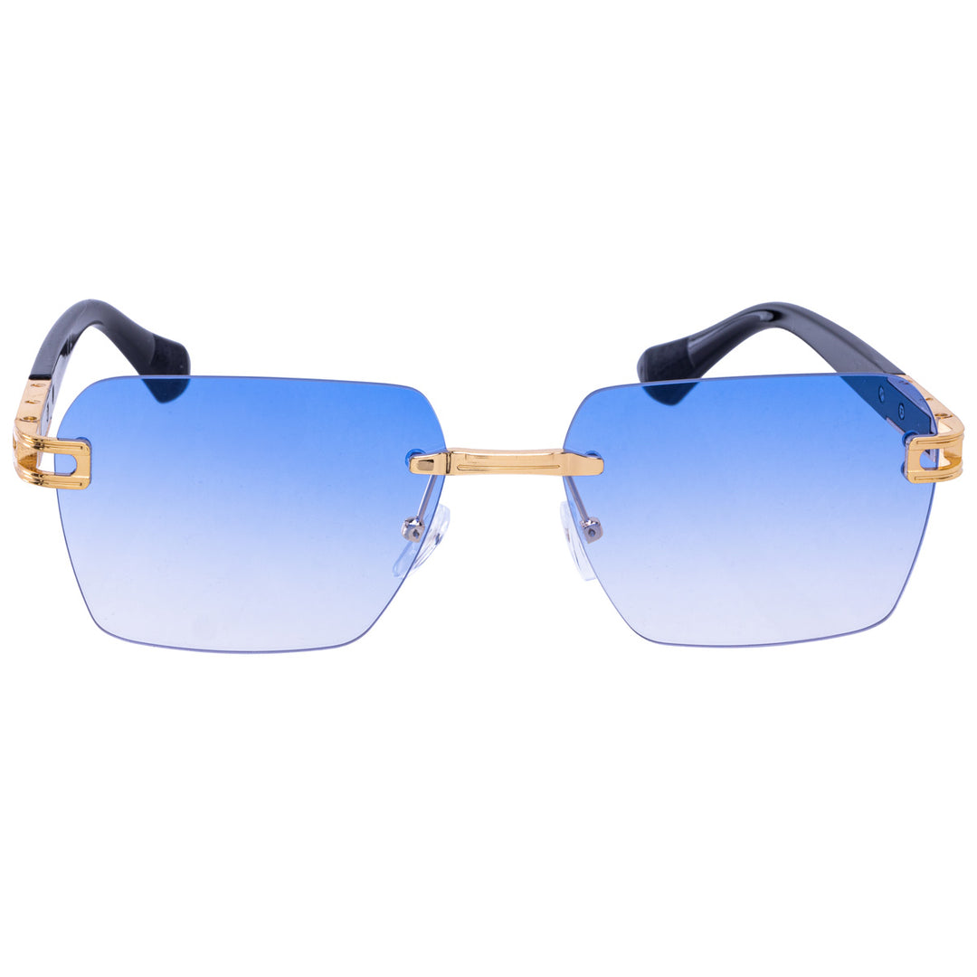 Angled rectangular sunglasses frameless lenses