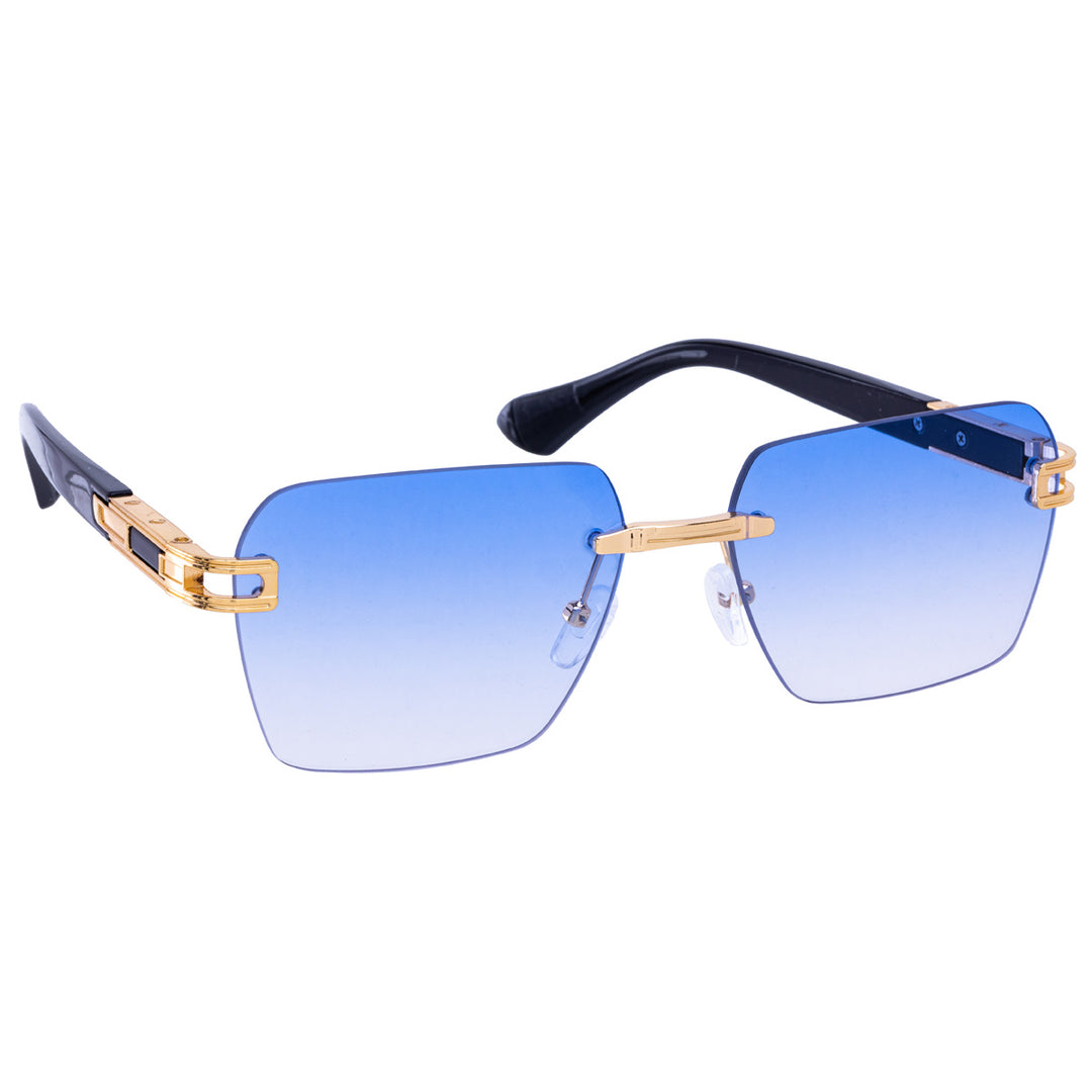 Angled rectangular sunglasses frameless lenses