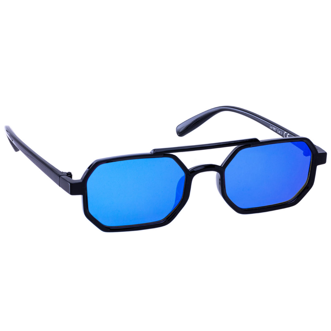 Angled rectangular sunglasses mirror lenses