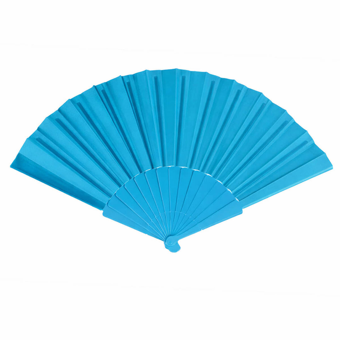Blue fan that folds up to save space