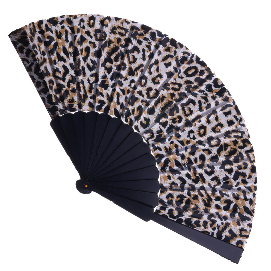 Plastic fan with leopard fabric