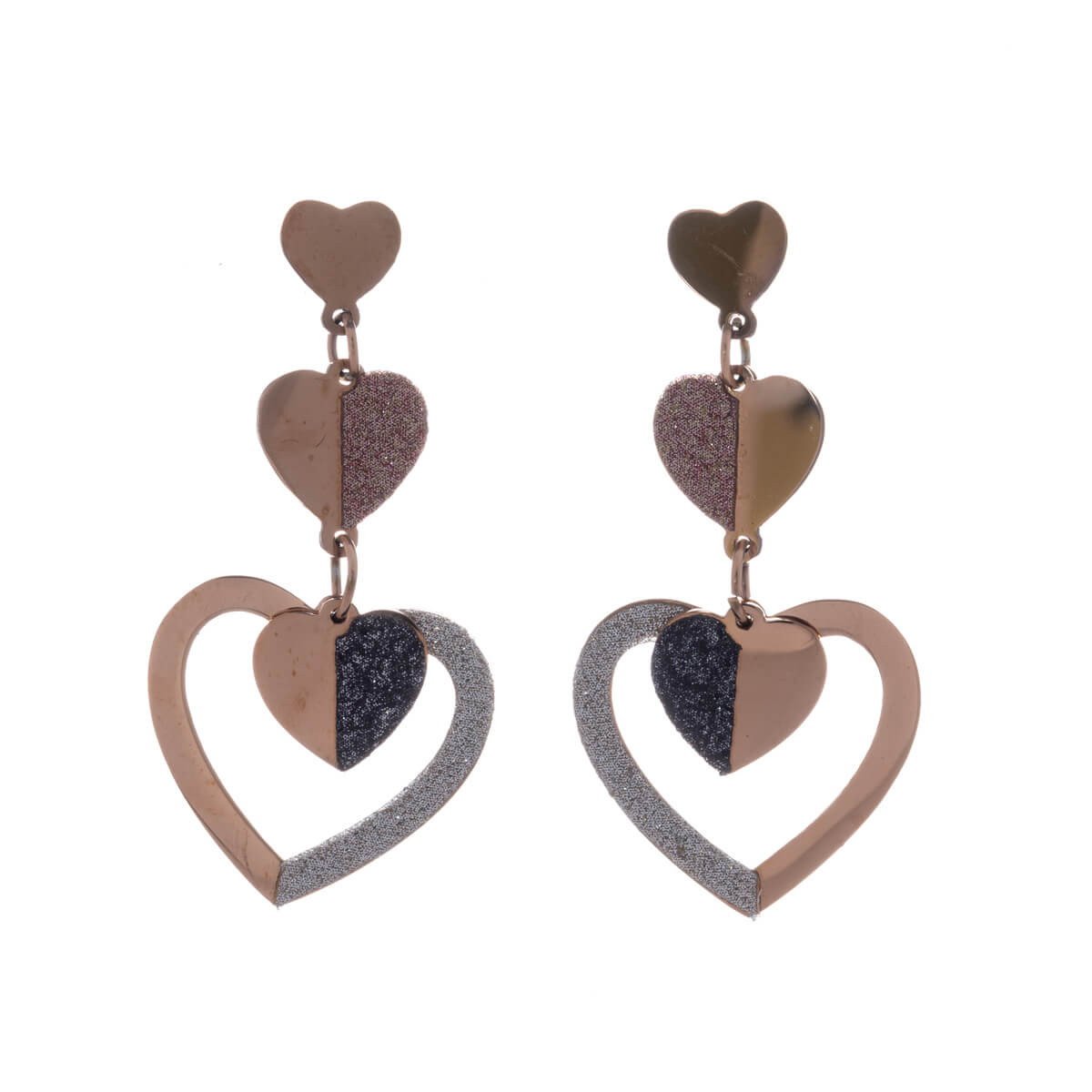 Sparkling hearts earrings (steel 316L)