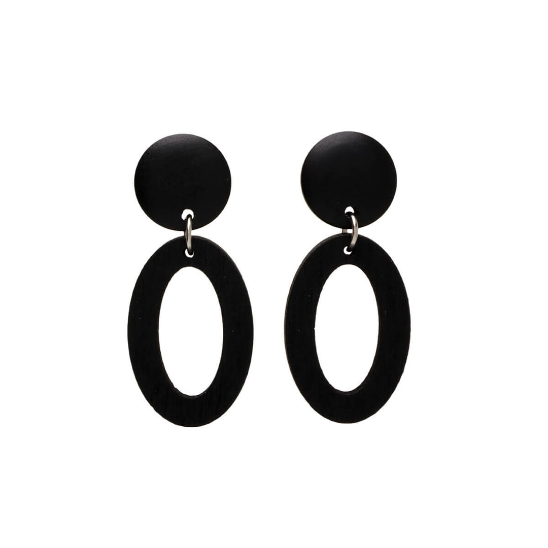 Oval wooden earrings - Made in Finland (Steel 316L)