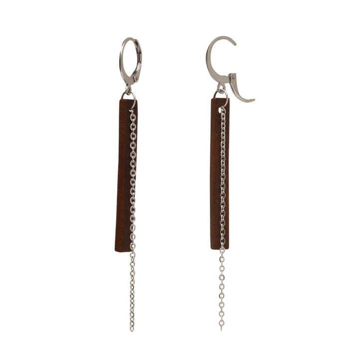 Wooden pillar earrings with steel ring (Steel 316L)