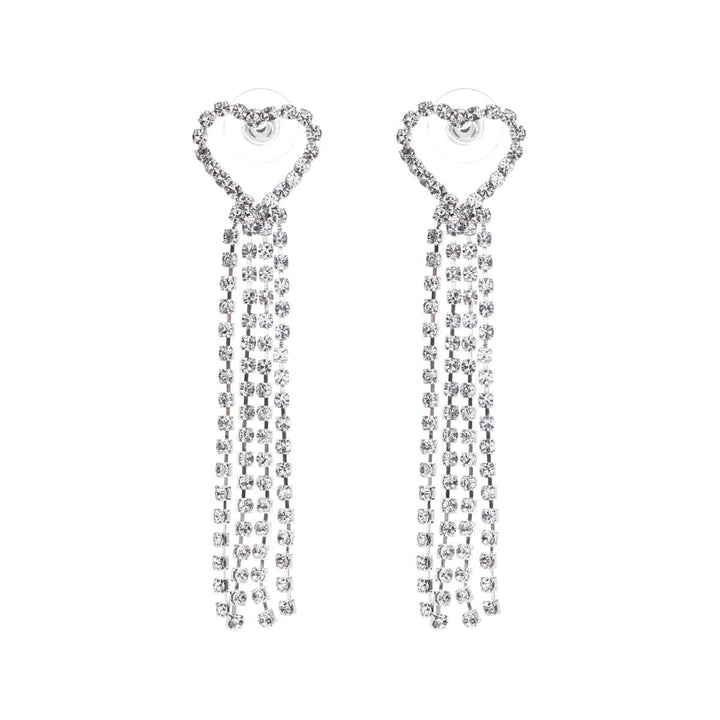 Hanging rhinestone earrings with heart