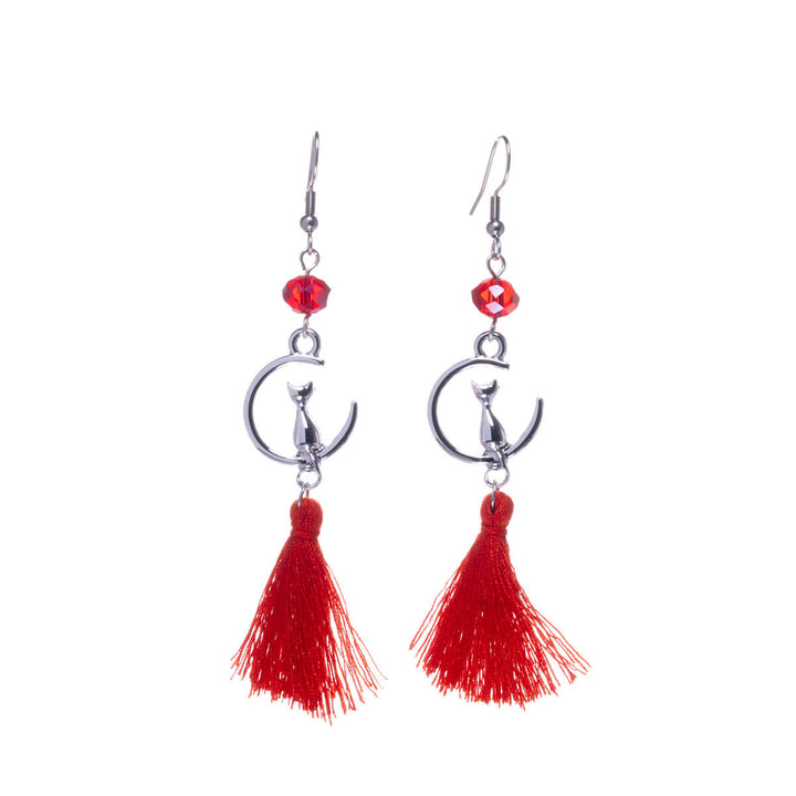 Cat earrings with dangling fringe (steel 316L)