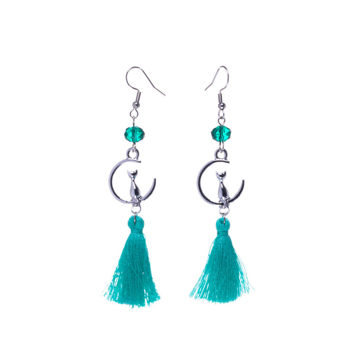 Cat earrings with dangling fringe (steel 316L)