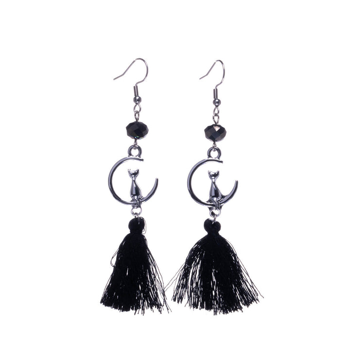 Cat earrings with dangling fringe (steel 316L)