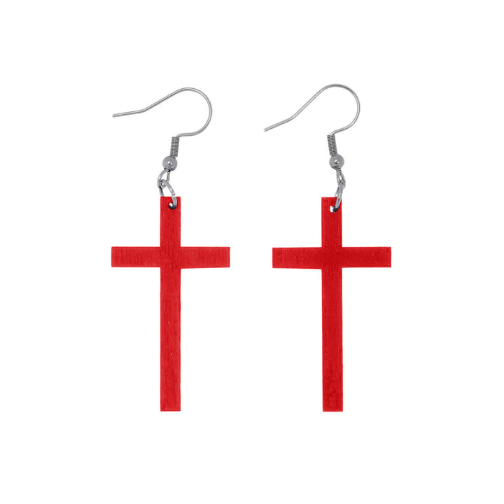 Wooden cross earrings - Made in Finland (Steel 316L)