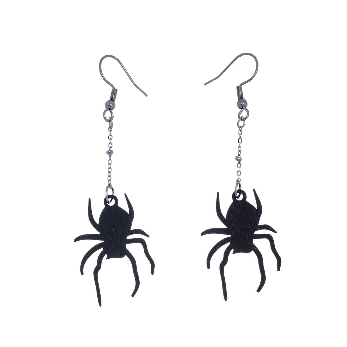 Wooden spider earrings on chain - Made in Finland (Steel 316L)