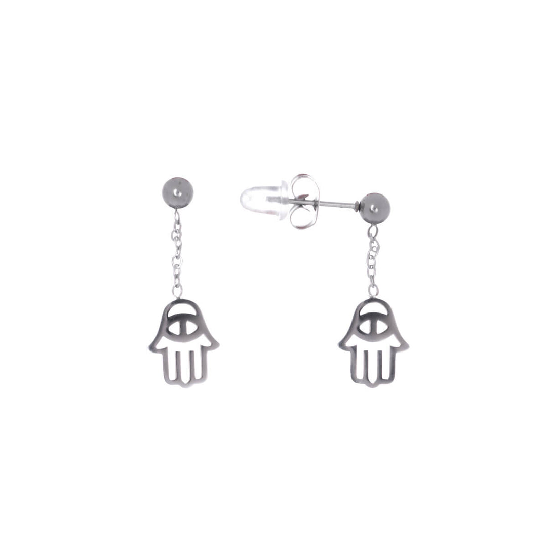 Steel hamsa hand earring on chain