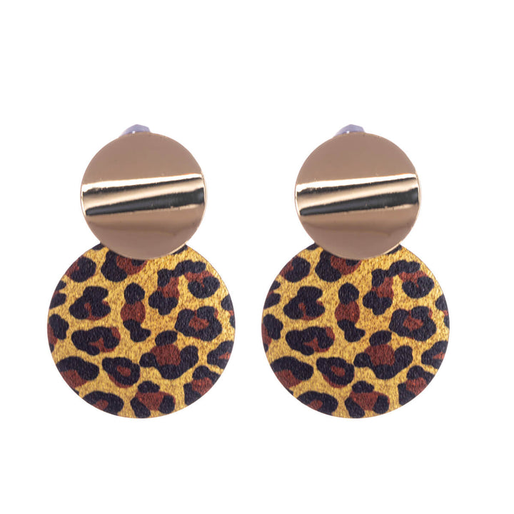 Hanging round leopard earrings