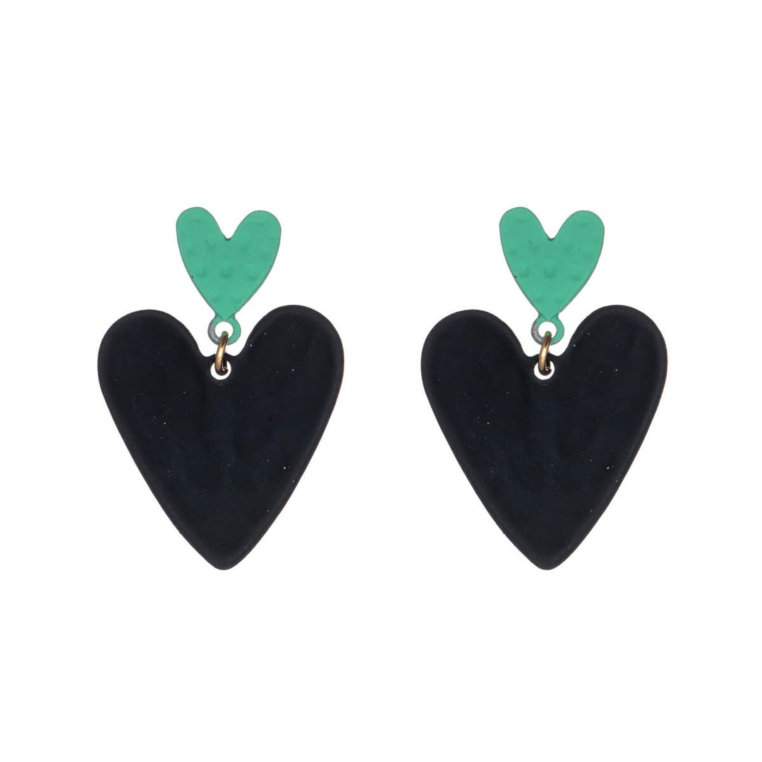 Uneven bicolour heart earrings