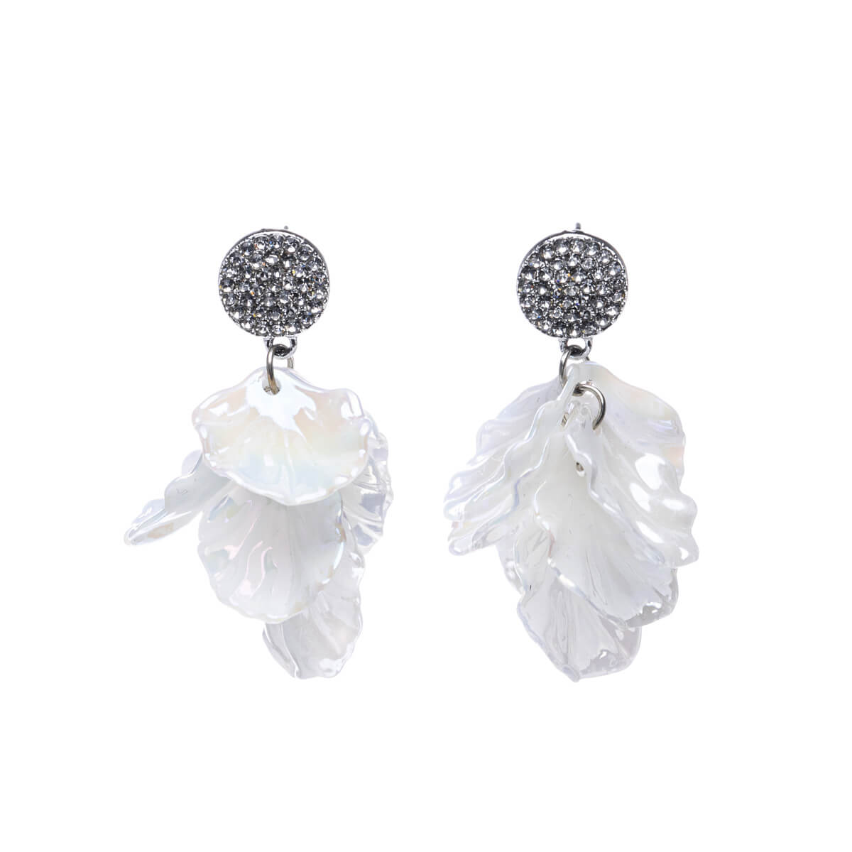 Pearl leaf earrings with clear glass stones