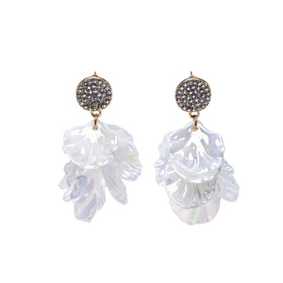 Pearl leaf earrings with clear glass stones