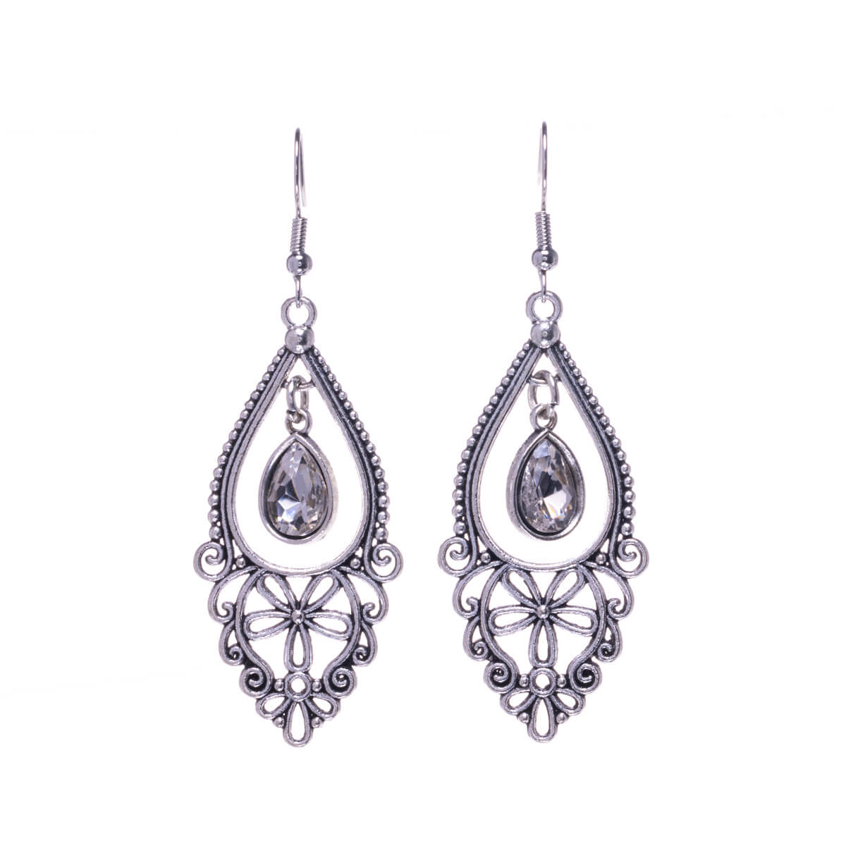 Decorative drop earrings with glass stone