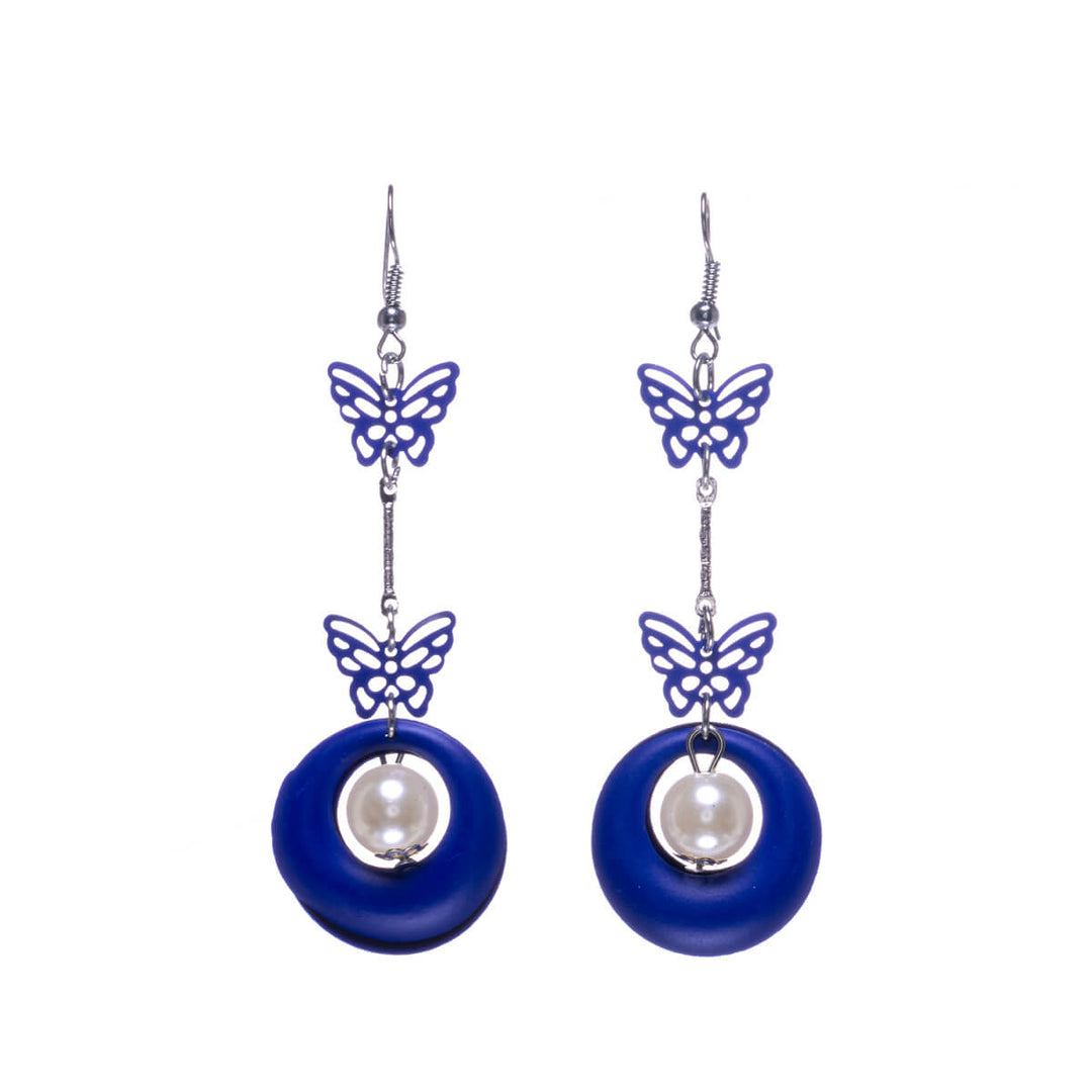 Hanging butterfly earrings with bead