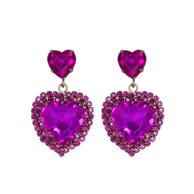 Rhinestone festive earrings with rhinestone heart