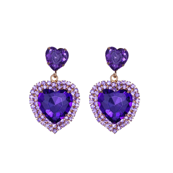 Rhinestone festive earrings with rhinestone heart