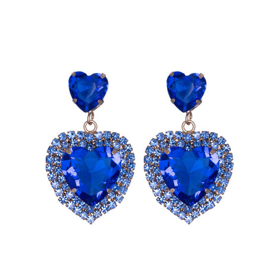 Rhinestone festive earrings with rhinestone heart