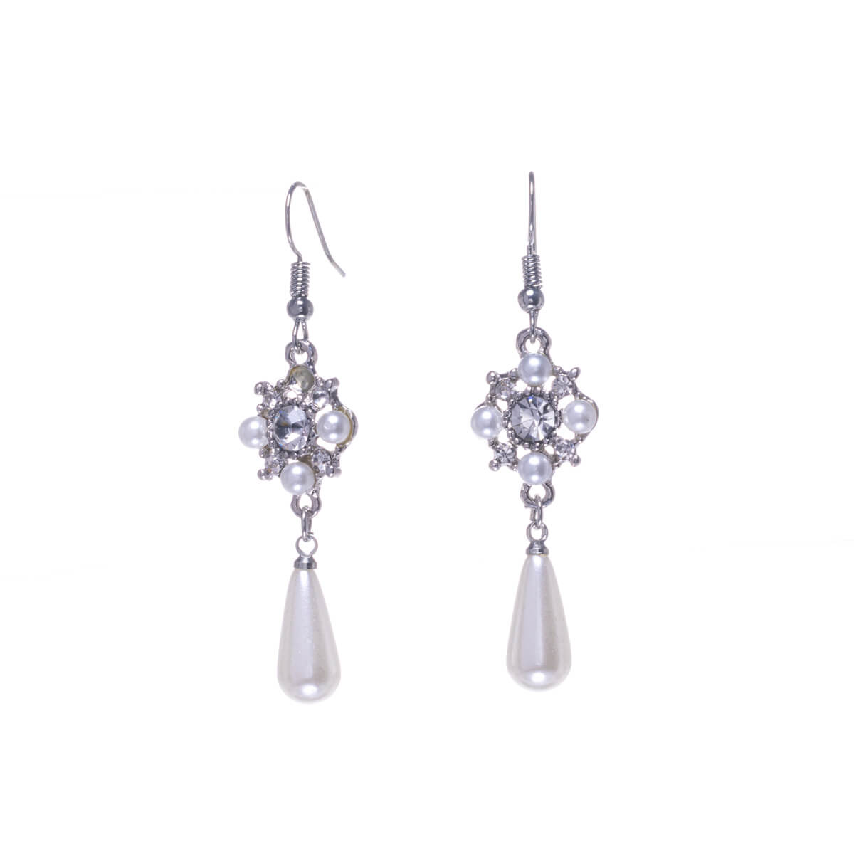 Stone hanging pearl earrings