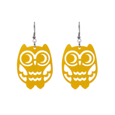 Owl wooden earrings (Steel 316L)