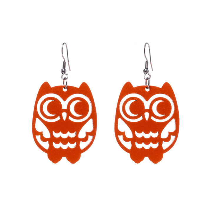 Owl wooden earrings (Steel 316L)