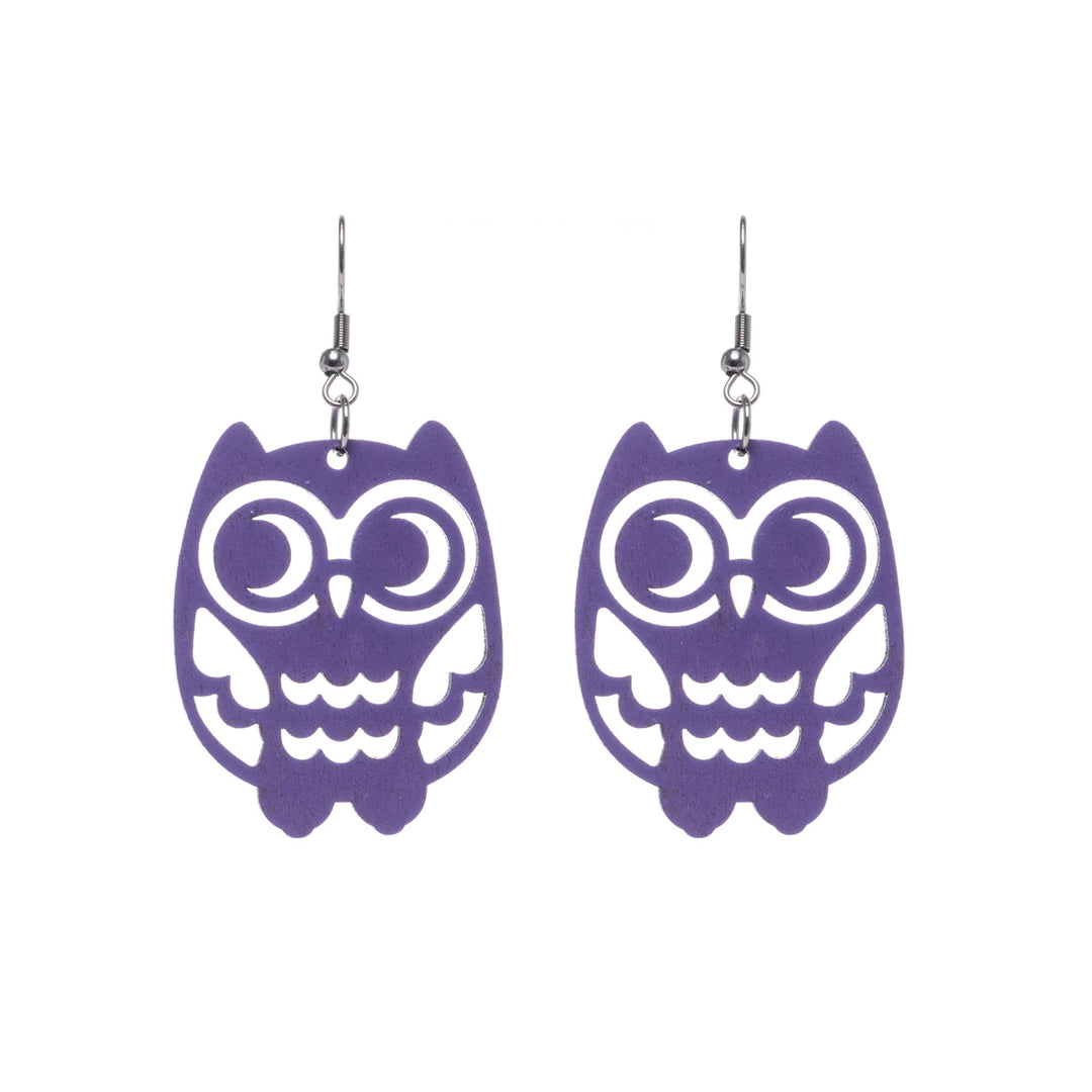 Owl wooden earrings (Steel 316L)