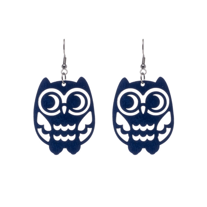 Owl wooden earrings (Steel 316L)