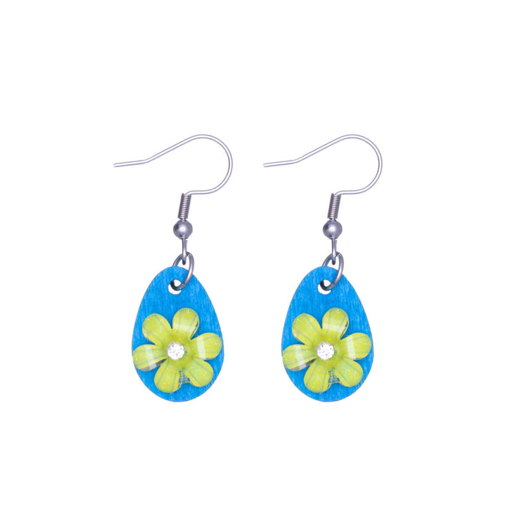 Flower earring wooden drop earring (Steel 316L)