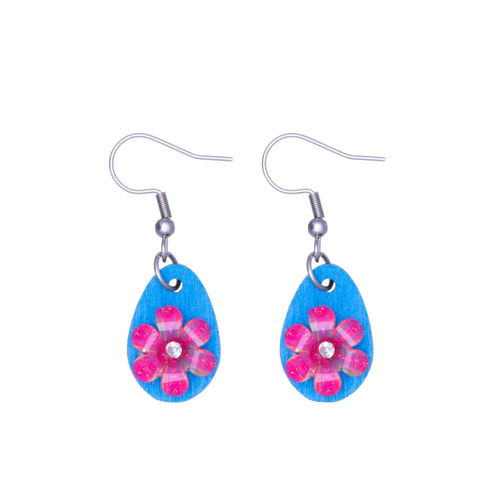 Flower earring wooden drop earring (Steel 316L)