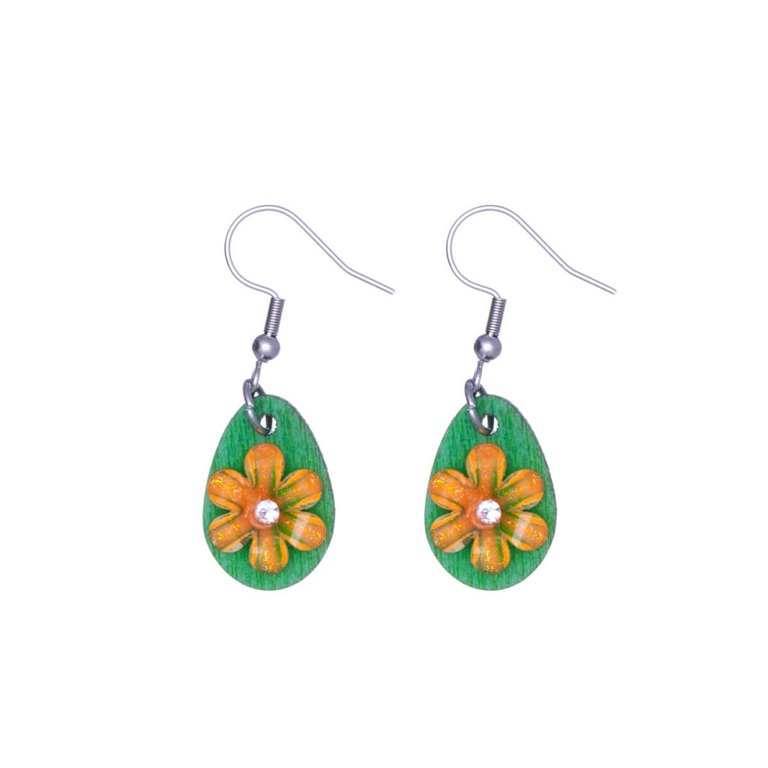 Flower earring wooden drop earring (Steel 316L)