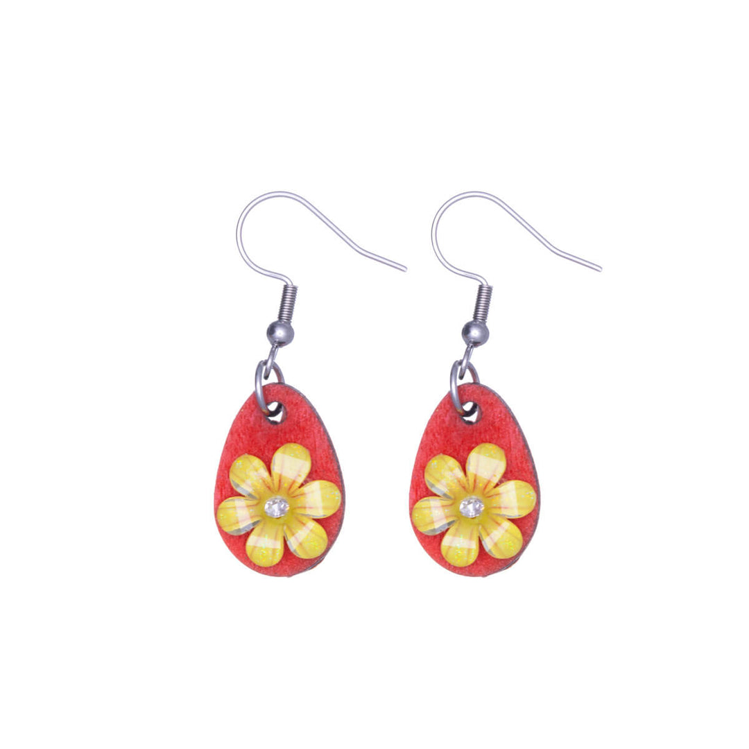 Flower earring wooden drop earring (Steel 316L)