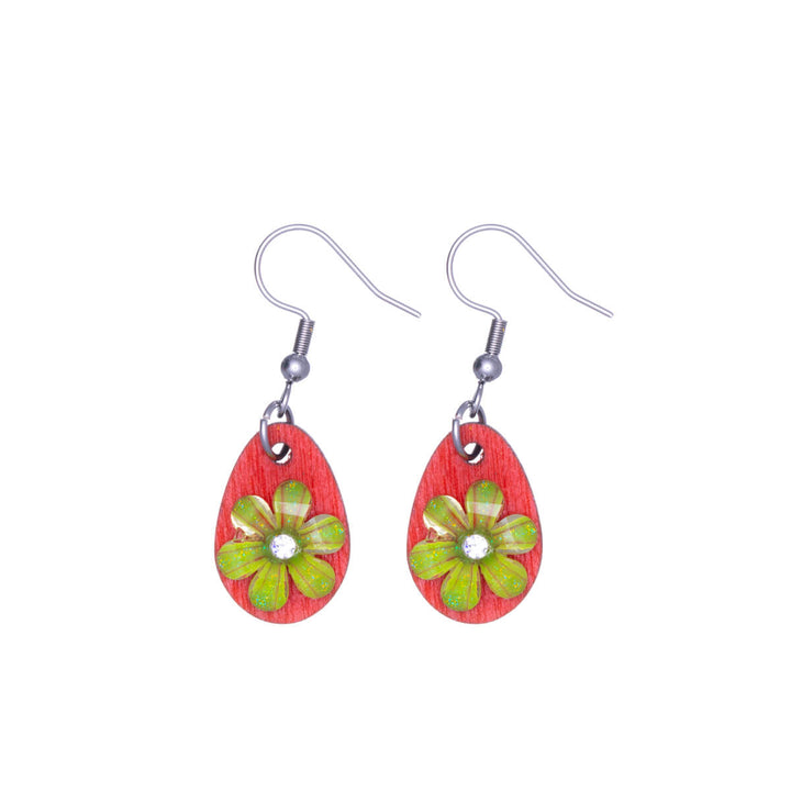 Flower earring wooden drop earring (Steel 316L)