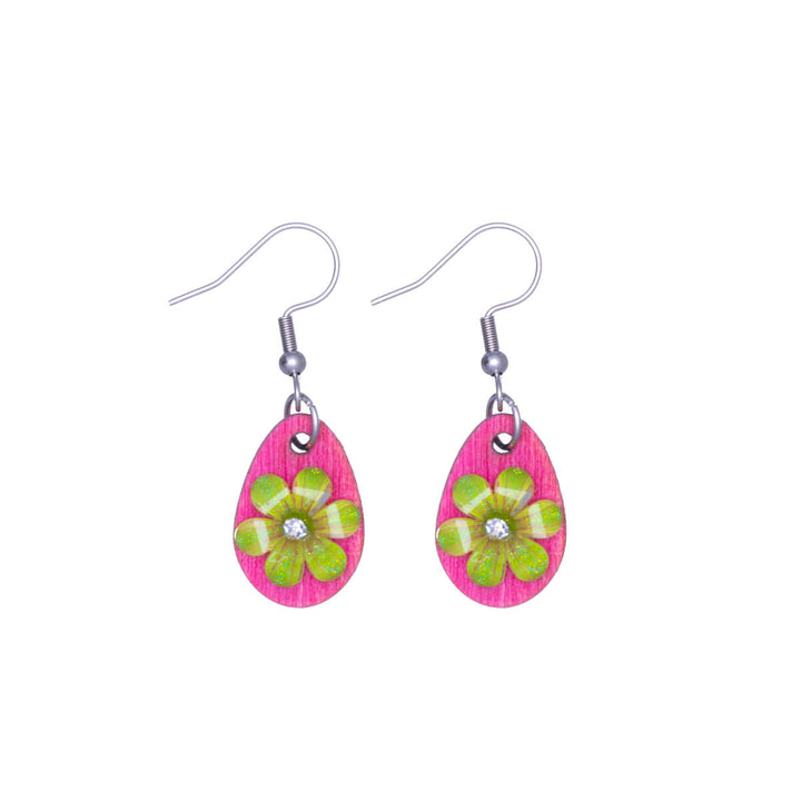 Flower earring wooden drop earring (Steel 316L)