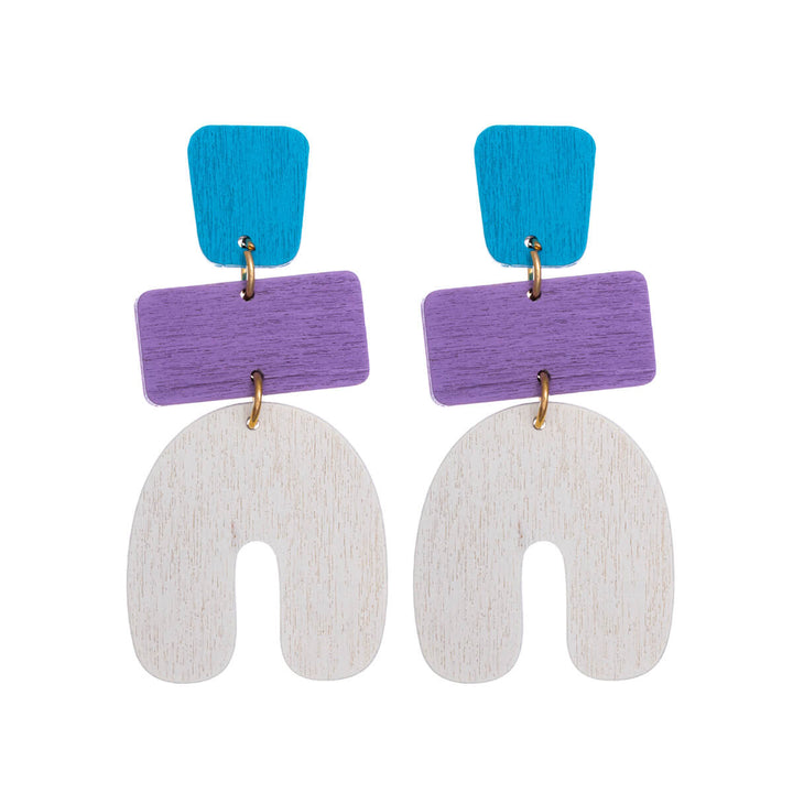 Three-piece wooden hanging earrings