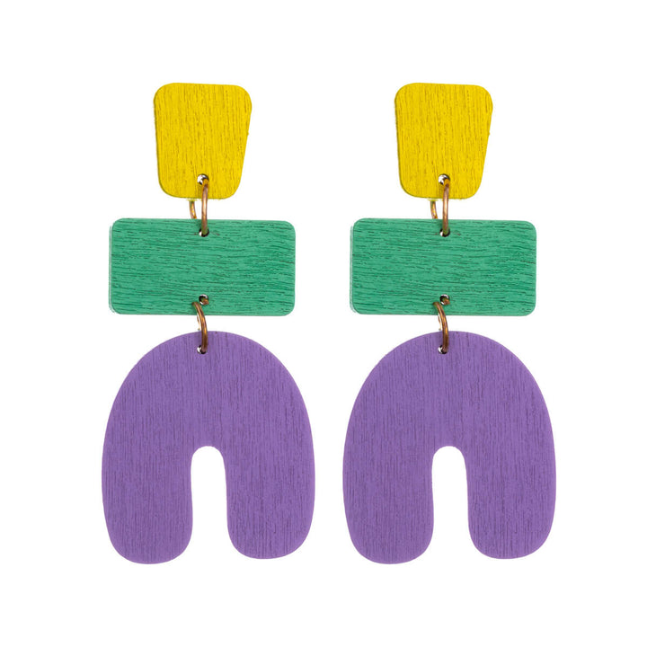 Three-piece wooden hanging earrings