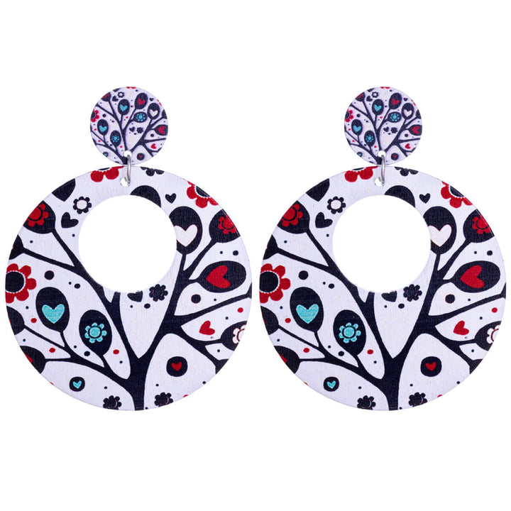 Patterned wooden hanging earrings