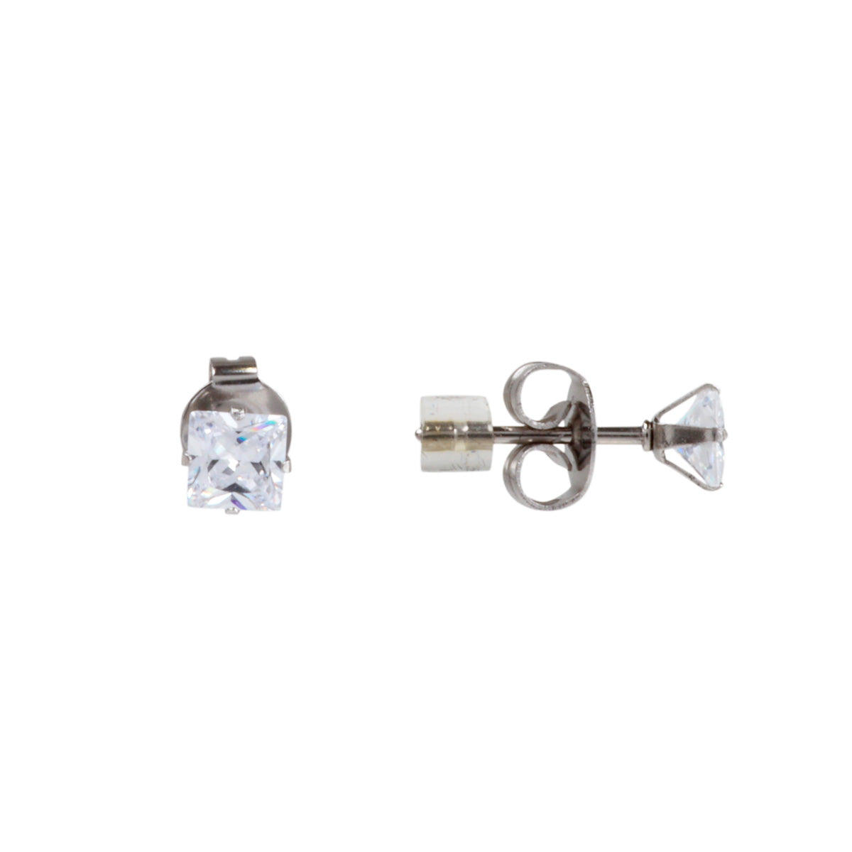 Square zirconia earrings 4mm (Steel 316L)