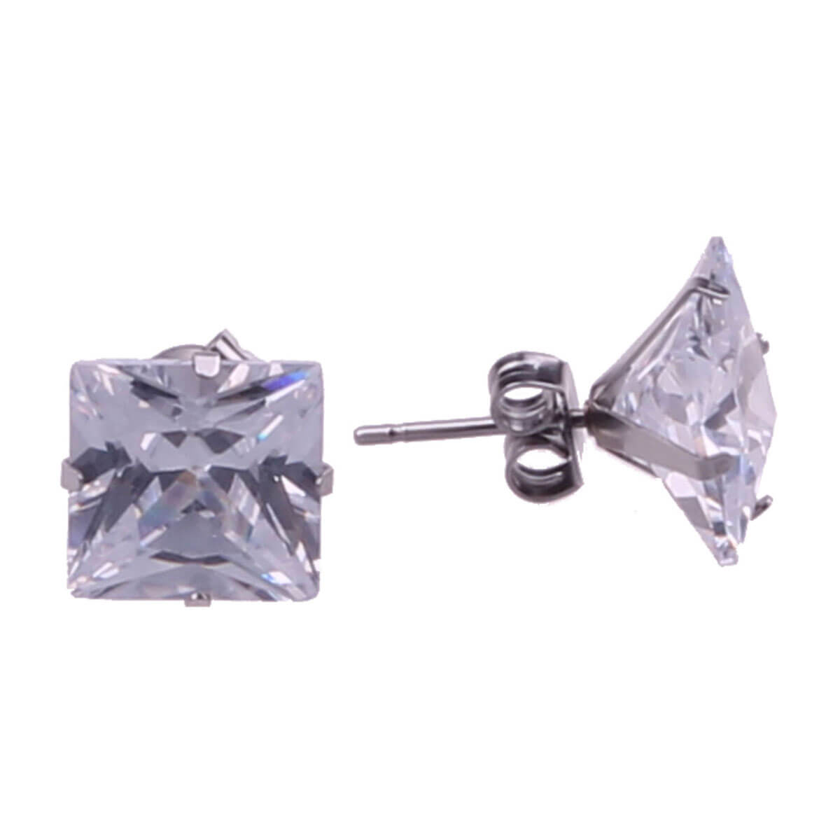 Square zirconia earrings 9mm (Steel 316L)