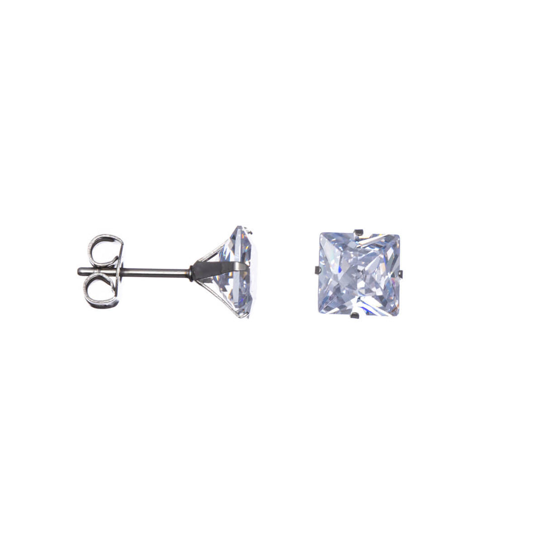 Square zirconia earrings 7mm (Steel 316L)