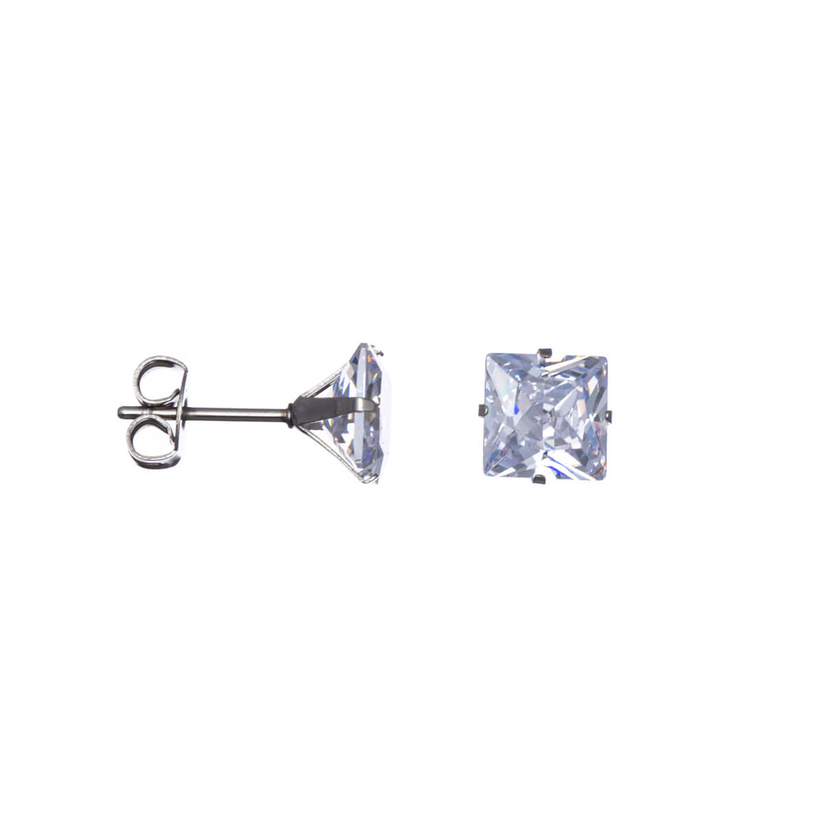 Square zirconia earrings 7mm (Steel 316L)