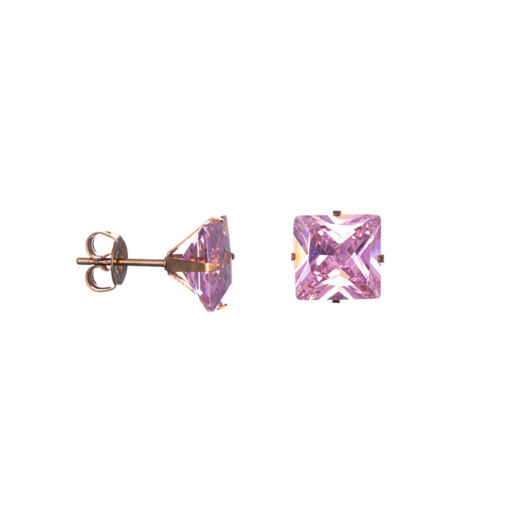 Zirconia square earrings 8mm (18K Steel 316L)