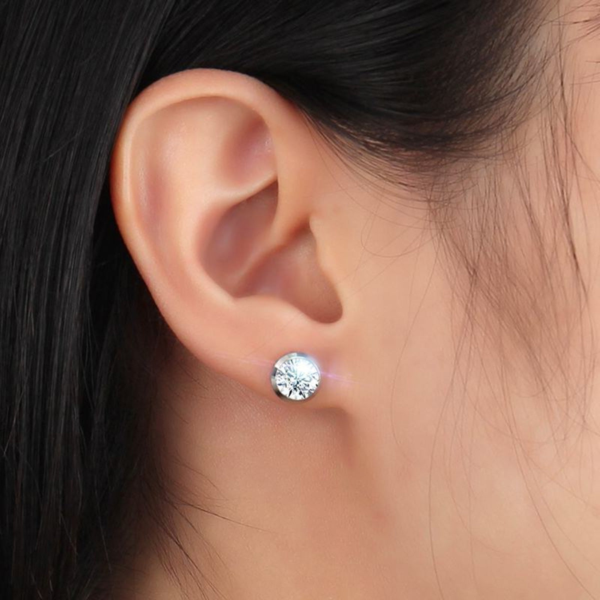 Round flat stone earrings 8mm (Steel 316L)