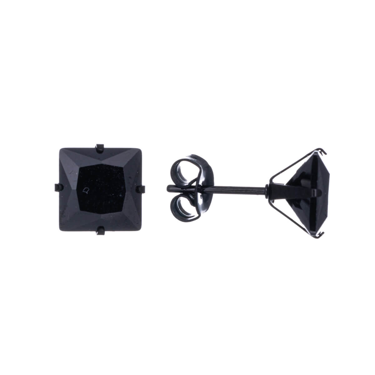 Black zirconia square earrings 8mm (Steel 316L)